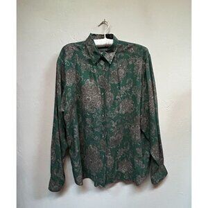 Madrigal Women's Button Down Long Sleeve Collared Top Paisley Green Size 12